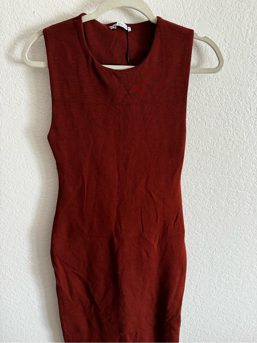 NWT Zara Sleeveless Bodycon dress in Deep Rust w/ Open Back
